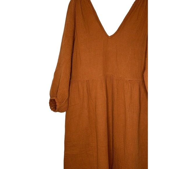 NWT Madewell Womens Midi Dress XS Lightspun V Neck Double Gauze Pockets Brown - Picture 7 of 15